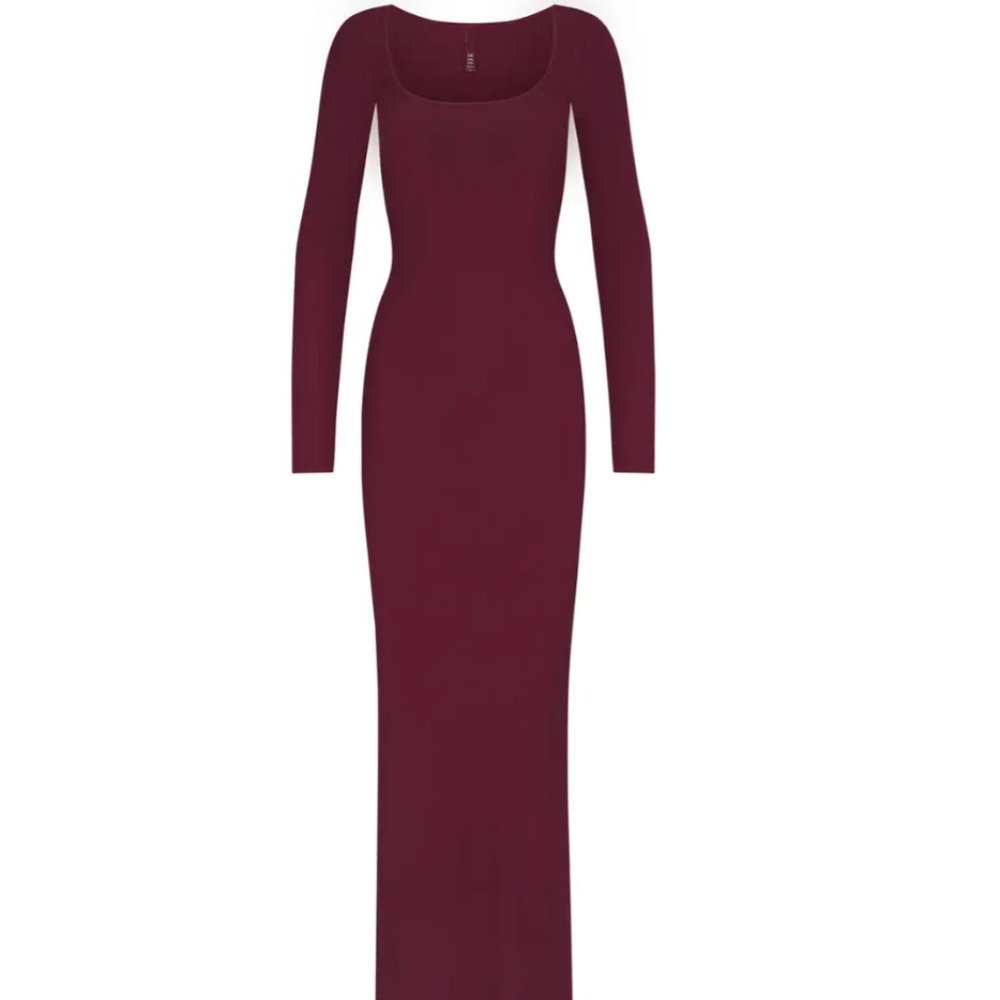 SKIMs Soft Lounge Long Sleeve Dress in Wine